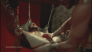 Sexy muscle pig gay fisting porn video. Muscle pig gets his hole opened in a sling. 