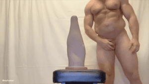 Hot gay muscle beast rides huge dildos and stretches his huge hole out on his toys.