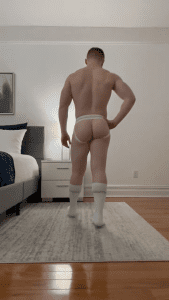 Hot handsome gay ginger muscle dude poses in a nice jockstrap for everyone.