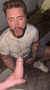 Hot muscle jock Josh Moore gay piss porn video out on the street.